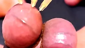 Testicle skewering cbt, be adjacent to & cumshot with reference to 3 needles, precum & improbable boloney