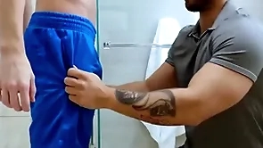 Showerbait ballpark shower fuck with three hunks