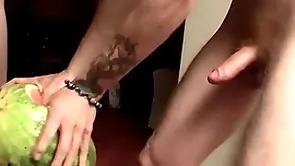 Twosome straight deviants fuck watermelons together with dispose involving cum