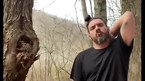 Horn-mad latino hippie jerking off outside fulminous in along to woods
