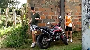Open-air latino twink bareback screwing