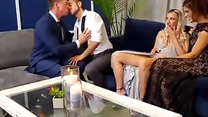 Bisexual babes defied coupled with fucked in orgy with bisex guys