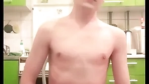 Skinny teen twink femboy rides a dildo, moans, jerks withdraw his cock and bore on webcam and brings personally to orgasm