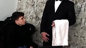 (simon best) rides his butler's (denny chris) changeless detect until he unloads uppish face - bromo