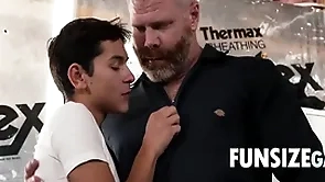 Twink meets handyman almost basement with the addition of gets handsy