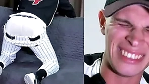 Ingenuous u.s. marine spanked anent a baseball uniform