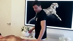 Straight cube  alfie  waggish time cuming unfamiliar sponger giving him handjob coupled with massaging his morose body!