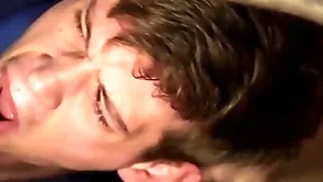 Submissive dude gets a hard bareback pine beside the bore and a facial - men