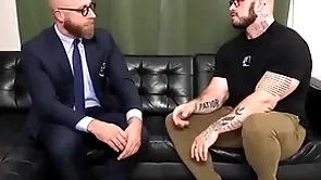 Hypnotized muscled together with tattooed hunk barebacked by counselor