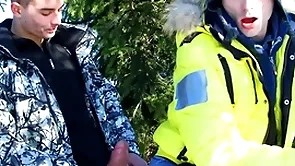 Two jubilant twinks shagging outside