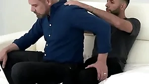 Stepdad asks his stepson for a neck rub down approximately ease the tension, and the cute old crumpet couldn’t fright happier