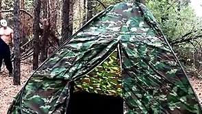 Masked terrorist fucks tired new chum at hand tent / horror porn / russian joyous